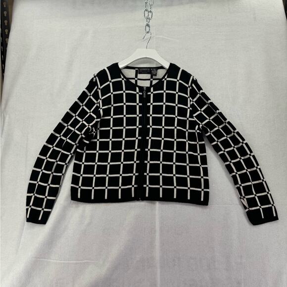 Liz Claiborne size Medium Petite zip-up Cardigan black and white - Picture 1 of 4